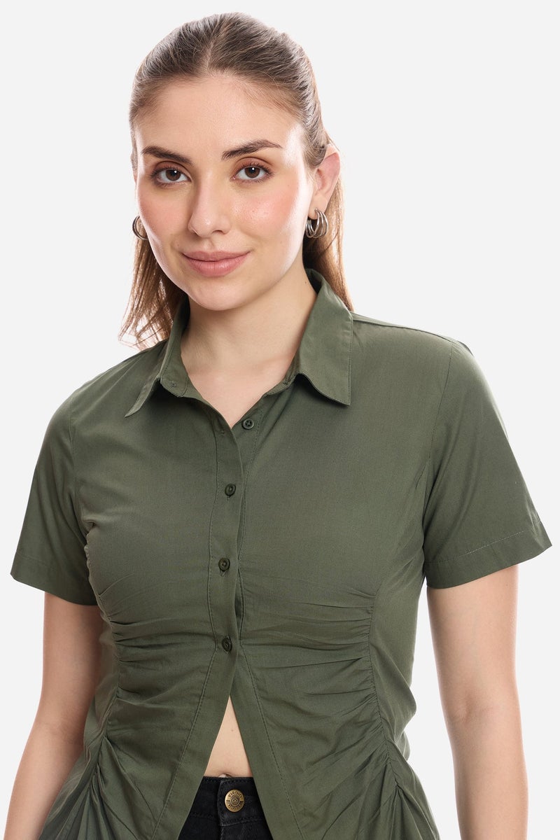 Virgio Solid Cotton Shirt With Asymmetric Hem for Women - Image 5