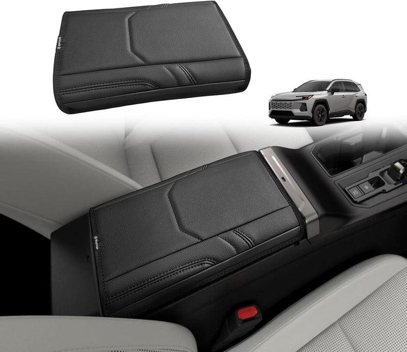 Muslogy Center Console Armrest Cover Compatible with 2026 Toyota RAV4 Accessories Comfort Armrest Pad Cushion Box Lid Cover Vegan Leather Protector Regular Thick(OEM Style) - Image 1