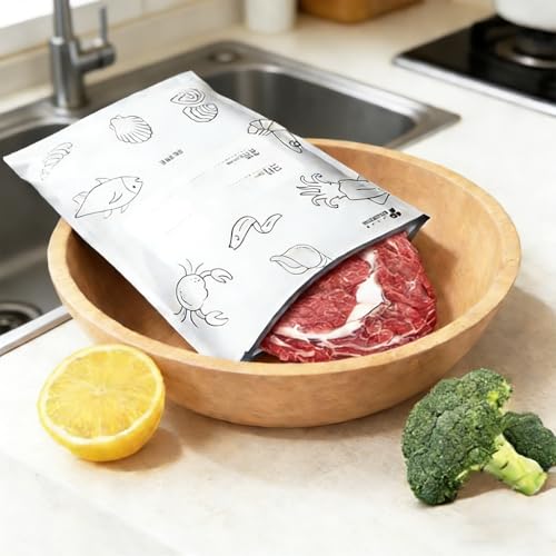 Amsthow Aluminum Foil Storage Bags 10 X 11 Inch Freezer Storage Bags Aluminum Foil Reusable Sealable Food Storage Zipper Bags for Portioning Frozen Seafood Chicken Breasts，12 Pack - Image 5