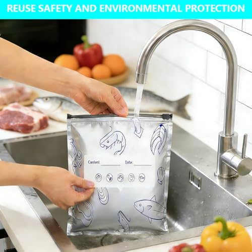 Amsthow Aluminum Foil Storage Bags 10 X 11 Inch Freezer Storage Bags Aluminum Foil Reusable Sealable Food Storage Zipper Bags for Portioning Frozen Seafood Chicken Breasts，12 Pack - Image 3