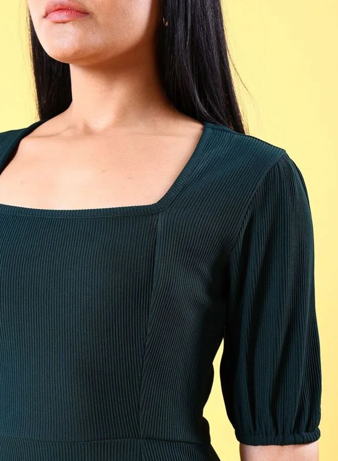 Freehand  Women Regular Fit Solid Square Neck Short Sleeve Dress for Women | Best Price UAE