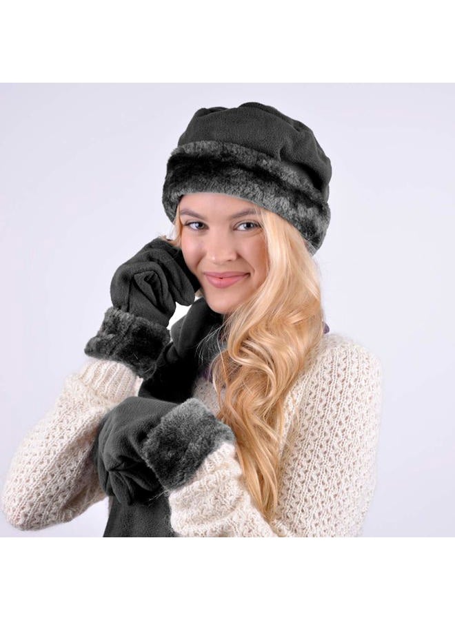 boxed-gifts Women's Warm Fleece Winter - Women's Hat and Glove Set + Hats Gloves Scarves for Women, Dark Charcoal, One size - Image 2