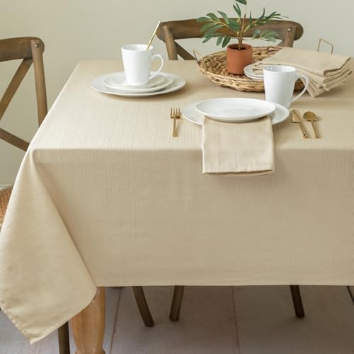 Benson Mills Cameron Textured Fabric Table Cloth, for Everyday Home Dining, Parties, Weddings & Holiday Tablecloths (60" x 140" Rectangular, Flax/Beige/Taupe) - Image 1