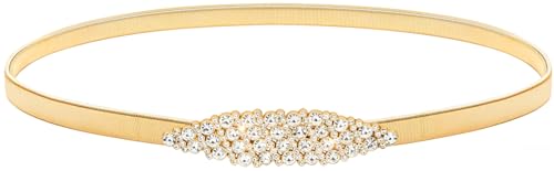 LIMHOO Women's Skinny Metal Waist Belt Elastic Thin Waist Belt for Dress Stretch Chain Belt (HY19414-Gold-S) - Image 1
