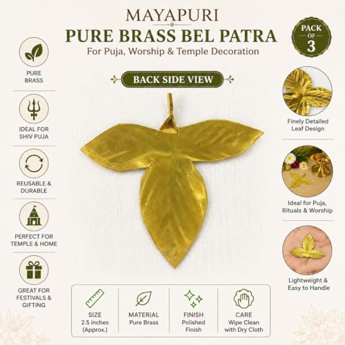 MAYAPURI Original Pure Brass Bel Patta or Pital Puja Bel Patra/Bilva Patra/Bael Leaves for Pooja, For Religious and Worship use, Mandir Decoration (Pack of 3) - Image 4