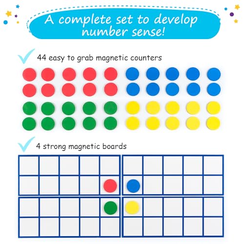 Simply magic 48 PCS Magnetic Ten Frames - Math Manipulatives for Elementary Classroom & Kindergarten - 4 Ten Frames & 44 Math Counters for Kids, Math Games for Kindergarten - Jumbo Ten Frame Set - Image 3