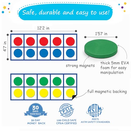 Simply magic 48 PCS Magnetic Ten Frames - Math Manipulatives for Elementary Classroom & Kindergarten - 4 Ten Frames & 44 Math Counters for Kids, Math Games for Kindergarten - Jumbo Ten Frame Set - Image 4