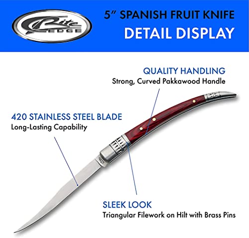Rite Edge 5″ Spanish Folding Fruit Knife – Slim Pocket Knife with Stainless Steel Blade, Pakkawood Handle & Bolster for Peeling, Food Prep, Travel, and Everyday Carry (EDC) - Image 2