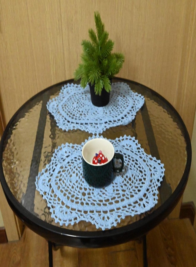 BIBITIME 8 in x 11.8 in Crochet Beautiful Flower Lace Oval Table Doilies Shop Vase Mats Kitchen Tablecloth Dish Plate Mat Handmade Doily Placemat for Anniversary Mother's Day (Light Blue,1PC) - Image 4