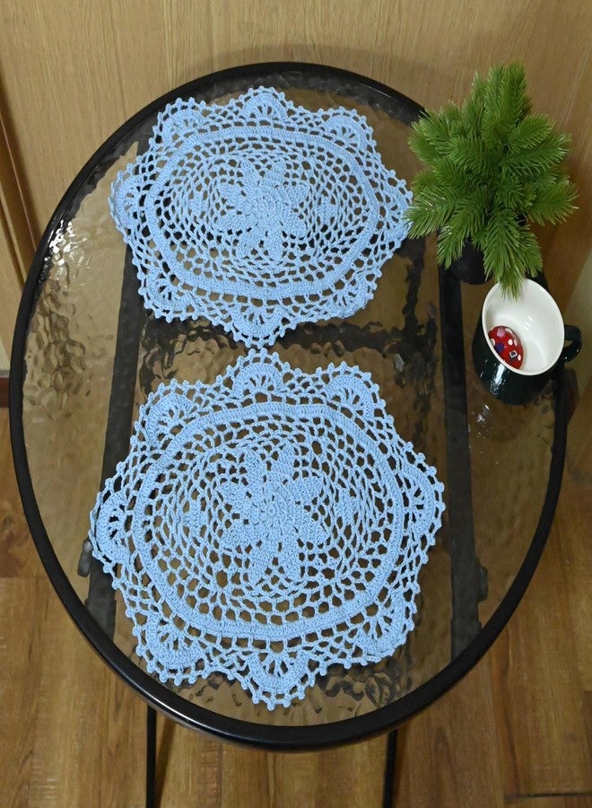 BIBITIME 8 in x 11.8 in Crochet Beautiful Flower Lace Oval Table Doilies Shop Vase Mats Kitchen Tablecloth Dish Plate Mat Handmade Doily Placemat for Anniversary Mother's Day (Light Blue,1PC) - Image 5