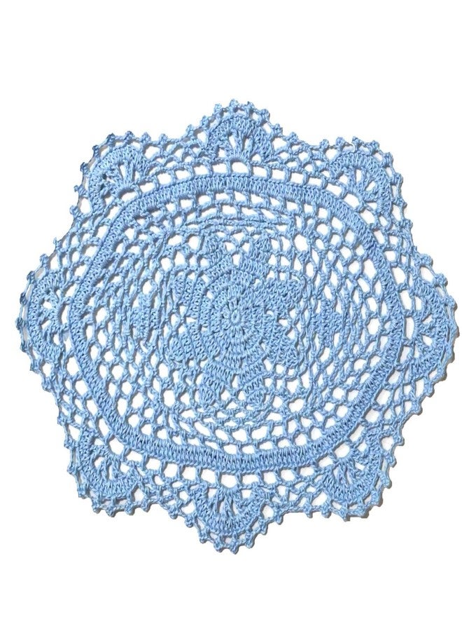 BIBITIME 8 in x 11.8 in Crochet Beautiful Flower Lace Oval Table Doilies Shop Vase Mats Kitchen Tablecloth Dish Plate Mat Handmade Doily Placemat for Anniversary Mother's Day (Light Blue,1PC) - Image 1