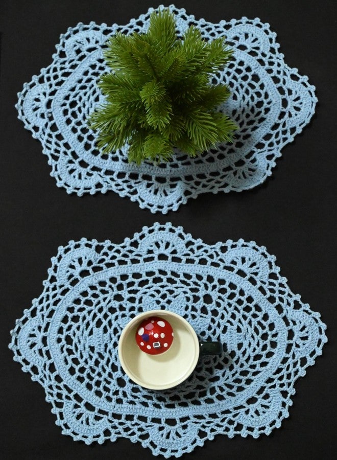 BIBITIME 8 in x 11.8 in Crochet Beautiful Flower Lace Oval Table Doilies Shop Vase Mats Kitchen Tablecloth Dish Plate Mat Handmade Doily Placemat for Anniversary Mother's Day (Light Blue,1PC) - Image 3