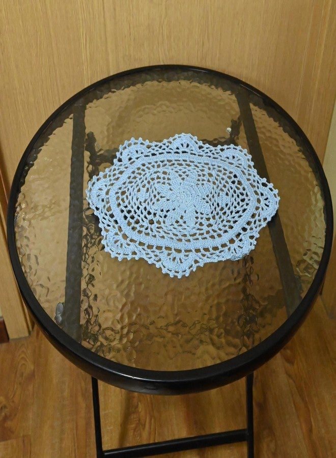 BIBITIME 8 in x 11.8 in Crochet Beautiful Flower Lace Oval Table Doilies Shop Vase Mats Kitchen Tablecloth Dish Plate Mat Handmade Doily Placemat for Anniversary Mother's Day (Light Blue,1PC) - Image 2
