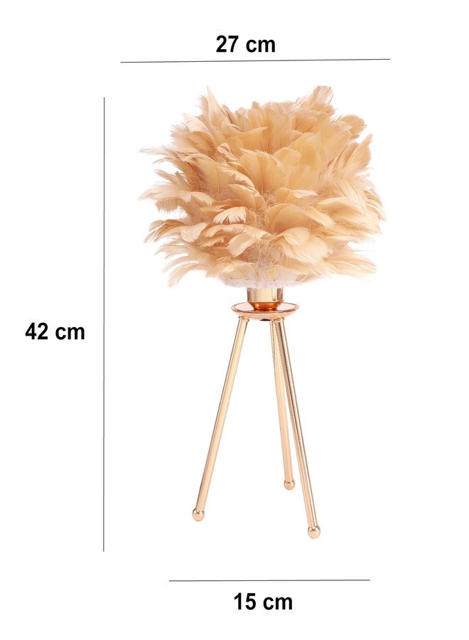 HOME ELEMENTS Feather,Metal Modern Feather Shade Table Lamp with Tripod Stand,LED Night Lamp for Bedroom Living Room Home Decor Warm Light Classic Bedside Desk Lamp Study Lamp Nightstand Lamp(Beige) - Image 5