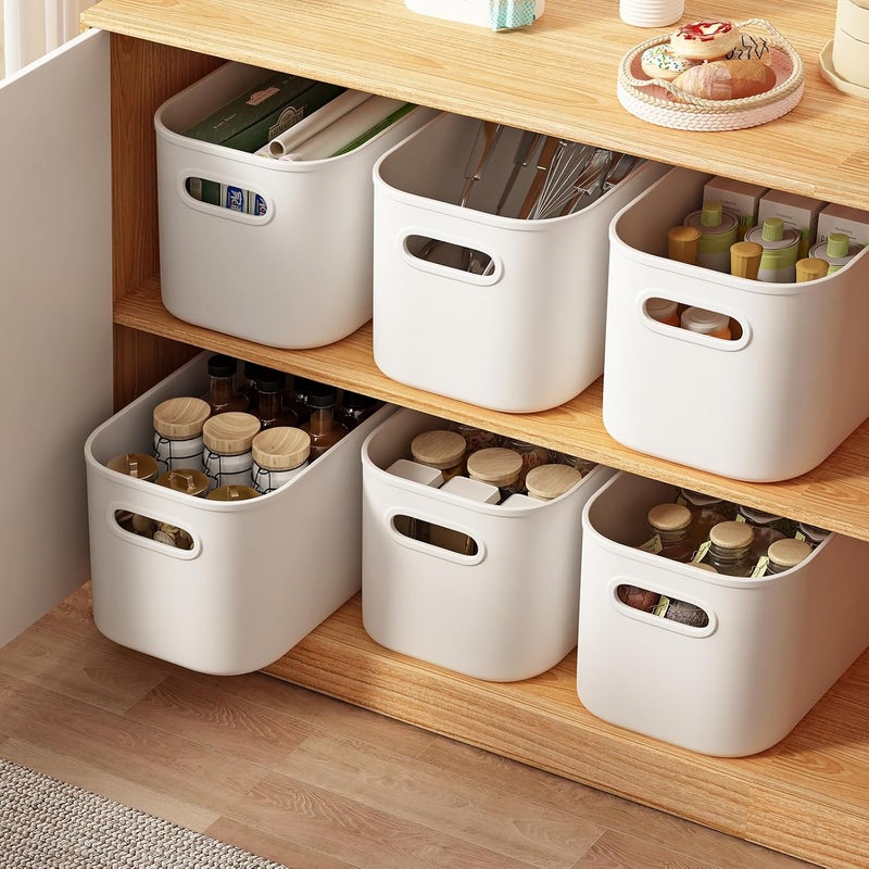 ORGIDOL 8 Pack White Storage Bins with Lids Stackable Storage Container for Organizing, Storage Boxes with Handle for Shelves, Cute Storage Bin for Craft, Snacks, 9.85x6.9x5.7 inch - Image 4