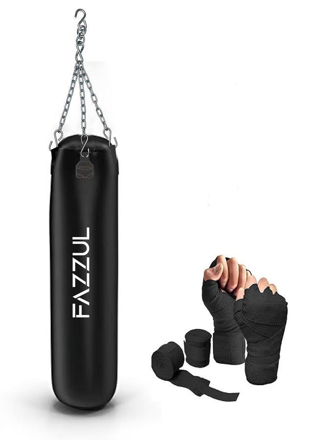 Fazzul Punching Bag for Home Gym Heavy Duty Boxing Punching Bag with Stainless Steel Hanging Chain 2Feet Unfilled Synthetic Leather and Hand Wrap for (MMA,Kickboxing,Muay Thai,Taekwondo,Judo,Karate). Black - Image 1