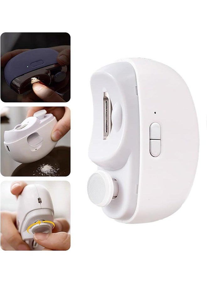 2 in 1 Electric Nail Clippers, Electric Polishing Automatic Nail Clippers Pro with Light Trimmer Nail Cutter Manicure for Baby Elderly Care Tools (White)  - Image 1
