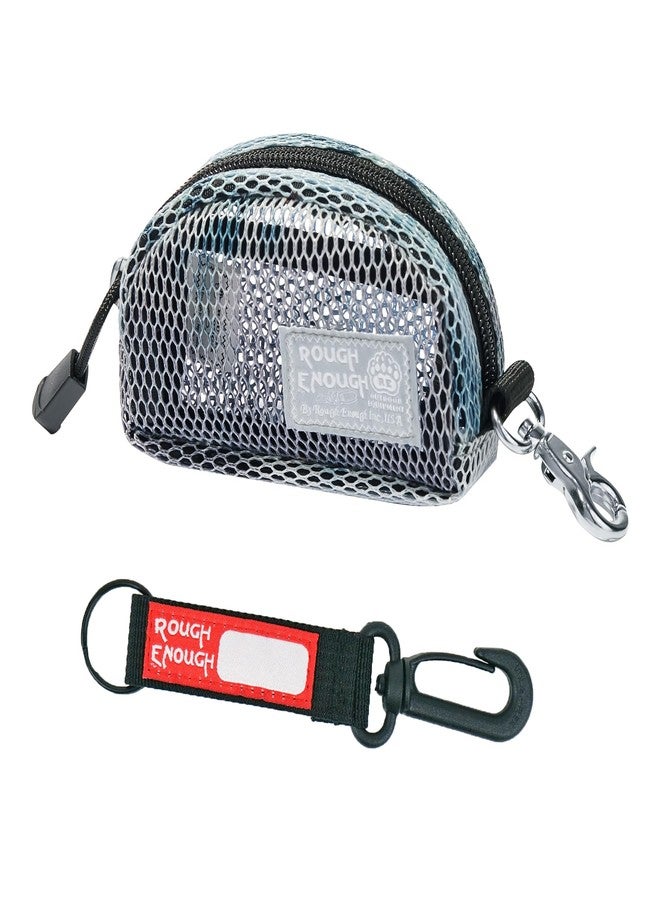 RE ROUGH ENOUGH Rough Enough Small Coin Purse Pouch for Women Men Card Holder Wallet Earbud Case Keychain Zipper Coins Pocket with Clip On Buckle Blue Mesh - Image 1