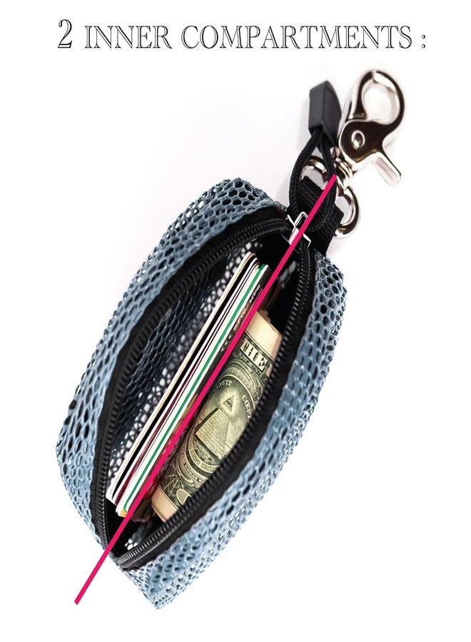 RE ROUGH ENOUGH Rough Enough Small Coin Purse Pouch for Women Men Card Holder Wallet Earbud Case Keychain Zipper Coins Pocket with Clip On Buckle Blue Mesh - Image 3