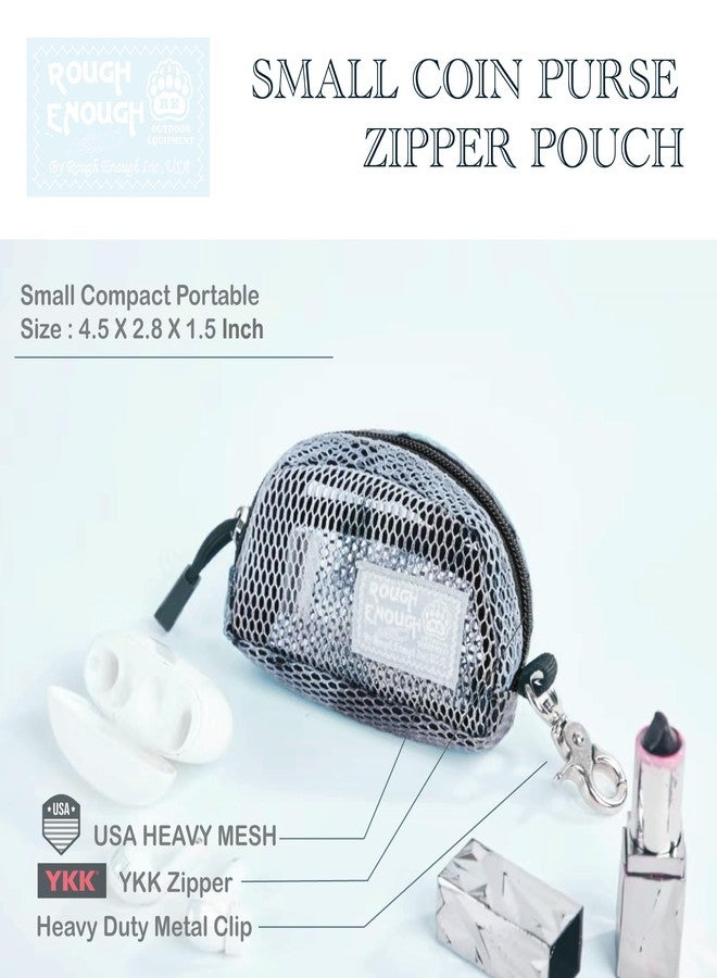 RE ROUGH ENOUGH Rough Enough Small Coin Purse Pouch for Women Men Card Holder Wallet Earbud Case Keychain Zipper Coins Pocket with Clip On Buckle Blue Mesh - Image 4