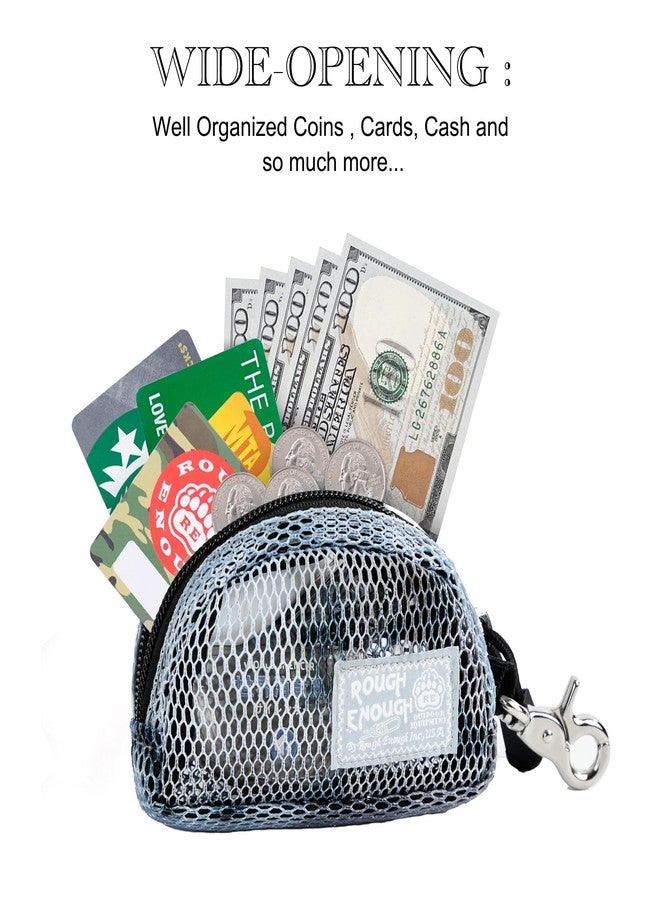 RE ROUGH ENOUGH Rough Enough Small Coin Purse Pouch for Women Men Card Holder Wallet Earbud Case Keychain Zipper Coins Pocket with Clip On Buckle Blue Mesh - Image 2