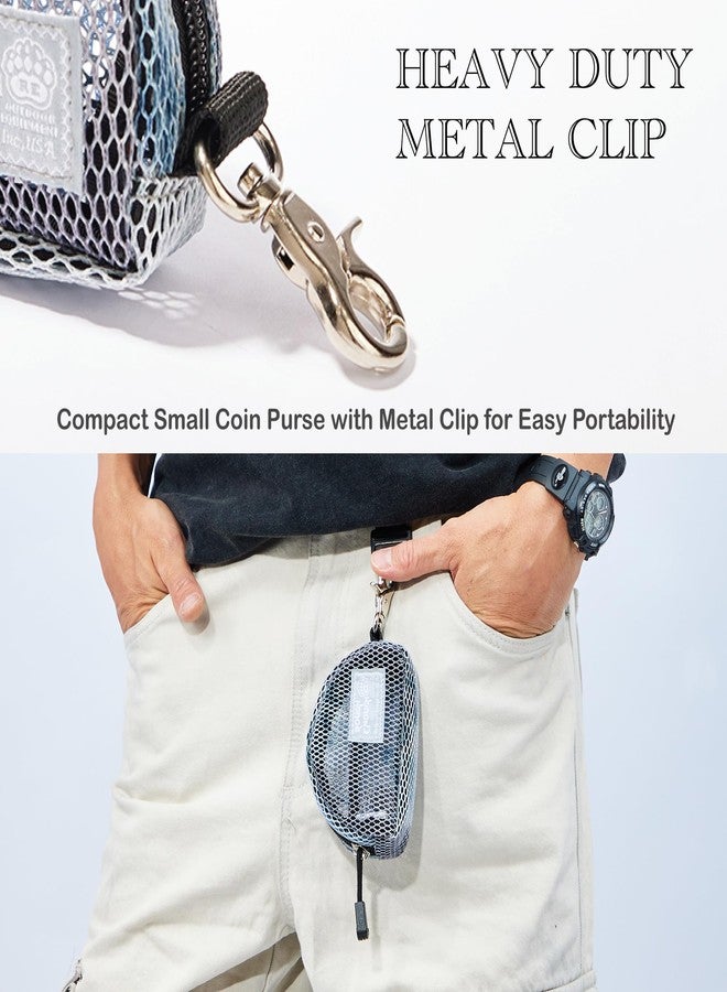 RE ROUGH ENOUGH Rough Enough Small Coin Purse Pouch for Women Men Card Holder Wallet Earbud Case Keychain Zipper Coins Pocket with Clip On Buckle Blue Mesh - Image 5