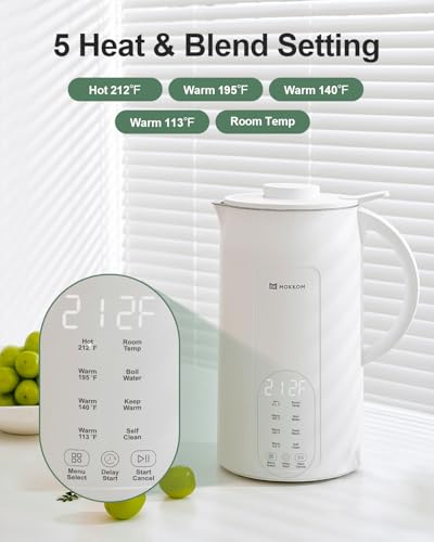 MOKKOM Nut Milk Maker, 42oz Automatic Almond Milk Machine for Homemade Plant-Based Milk, Oats, Soy, Dairy Free Beverages, Soy Milk Maker with Delay Start/Keep Warm/Self-Cleaning/Boiling, White - Image 3