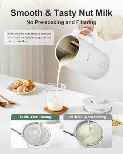 MOKKOM Nut Milk Maker, 42oz Automatic Almond Milk Machine for Homemade Plant-Based Milk, Oats, Soy, Dairy Free Beverages, Soy Milk Maker with Delay Start/Keep Warm/Self-Cleaning/Boiling, White - Image 5