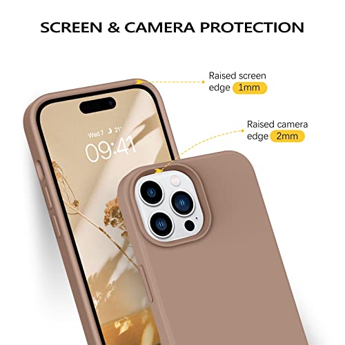 GUAGUA Compatible with iPhone 14 Pro Max Case 6.7 Inch Liquid Silicone Soft Gel Rubber Slim Microfiber Lining Cushion Texture Cover Shockproof Protective Case for iPhone 14 Pro Max, Brown - Image 5
