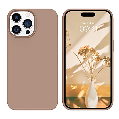 GUAGUA Compatible with iPhone 14 Pro Max Case 6.7 Inch Liquid Silicone Soft Gel Rubber Slim Microfiber Lining Cushion Texture Cover Shockproof Protective Case for iPhone 14 Pro Max, Brown - Image 1