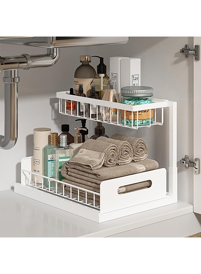 Sakulight Sink Organizer, Pull Out Cabinet Organizer 2 Tier Slide Out Sink Shelf Cabinet Storage Shelves, Under Sink Storage for Kitchen Bathroom Cabinet, White, 1 Pack  - Image 1