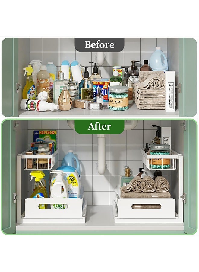 Sakulight Sink Organizer, Pull Out Cabinet Organizer 2 Tier Slide Out Sink Shelf Cabinet Storage Shelves, Under Sink Storage for Kitchen Bathroom Cabinet, White, 1 Pack  - Image 3