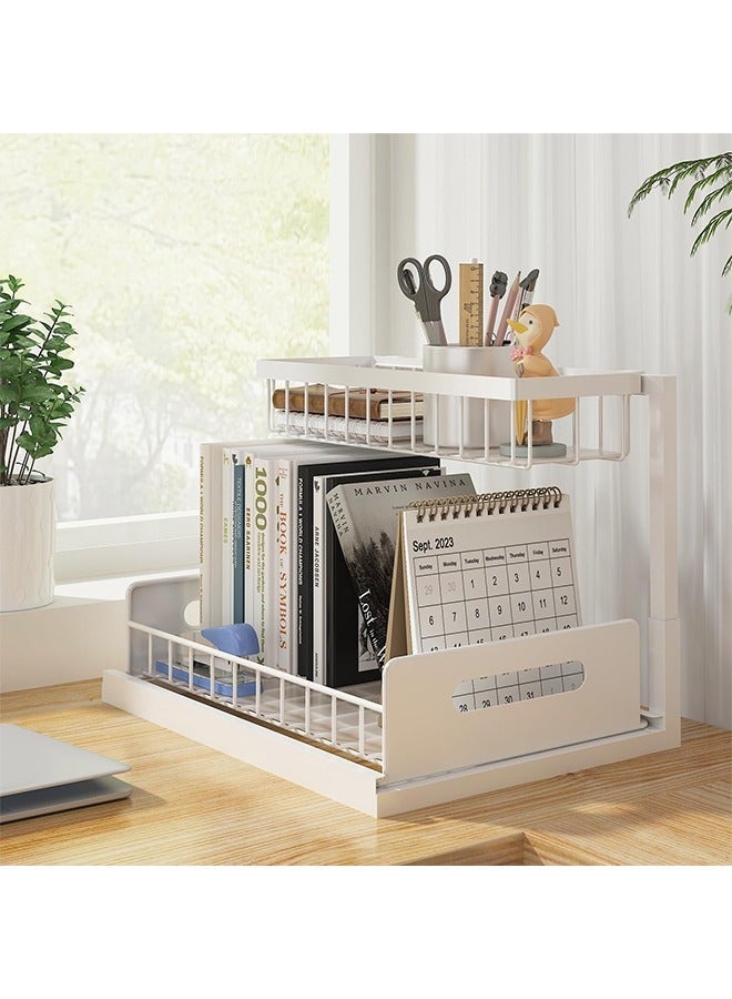 Sakulight Sink Organizer, Pull Out Cabinet Organizer 2 Tier Slide Out Sink Shelf Cabinet Storage Shelves, Under Sink Storage for Kitchen Bathroom Cabinet, White, 1 Pack  - Image 4
