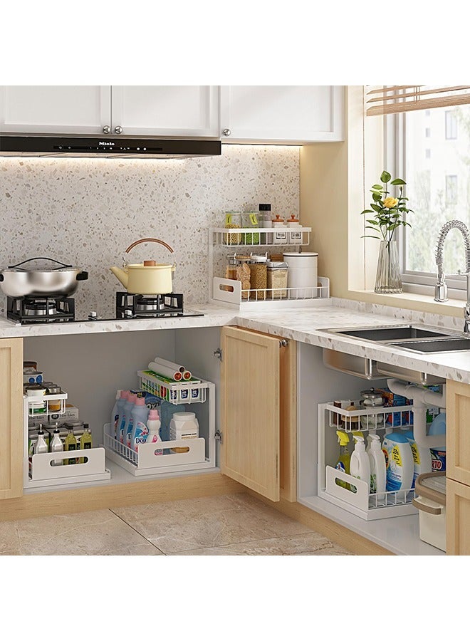 Sakulight Sink Organizer, Pull Out Cabinet Organizer 2 Tier Slide Out Sink Shelf Cabinet Storage Shelves, Under Sink Storage for Kitchen Bathroom Cabinet, White, 1 Pack  - Image 5