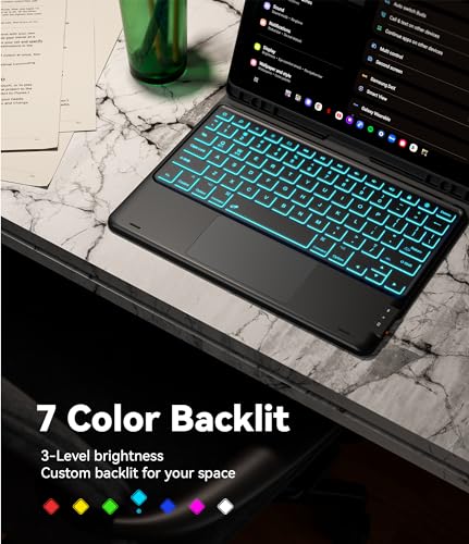 GreenLaw Case with Keyboard for Galaxy Tab S10 Lite/ S10 FE /S9 FE 5G 10.9 /S9 11 Inch, 7 Color Backlit Touchpad Keyboard with Pencil Holder, Magnetic Detachable, Black - Image 5