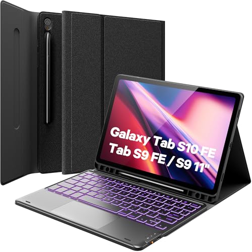 GreenLaw Case with Keyboard for Galaxy Tab S10 Lite/ S10 FE /S9 FE 5G 10.9 /S9 11 Inch, 7 Color Backlit Touchpad Keyboard with Pencil Holder, Magnetic Detachable, Black - Image 1