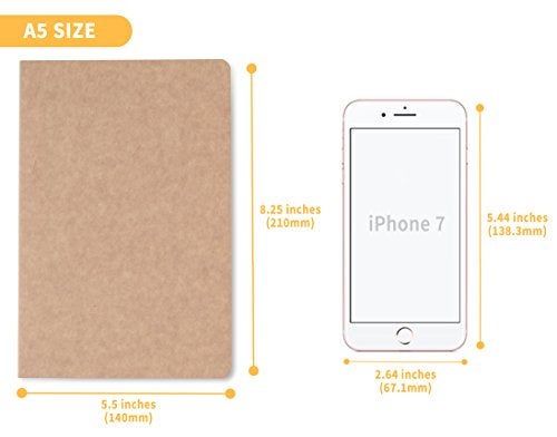 TWONE Travel Journal, 6 Pack Notebook Journal for Travelers Work School Writing Note Taking Kraft Brown Soft Cover A5 Notebooks 5.5” x 8.3”, 60 Square Grid Pages, 30 Sheets - Image 3