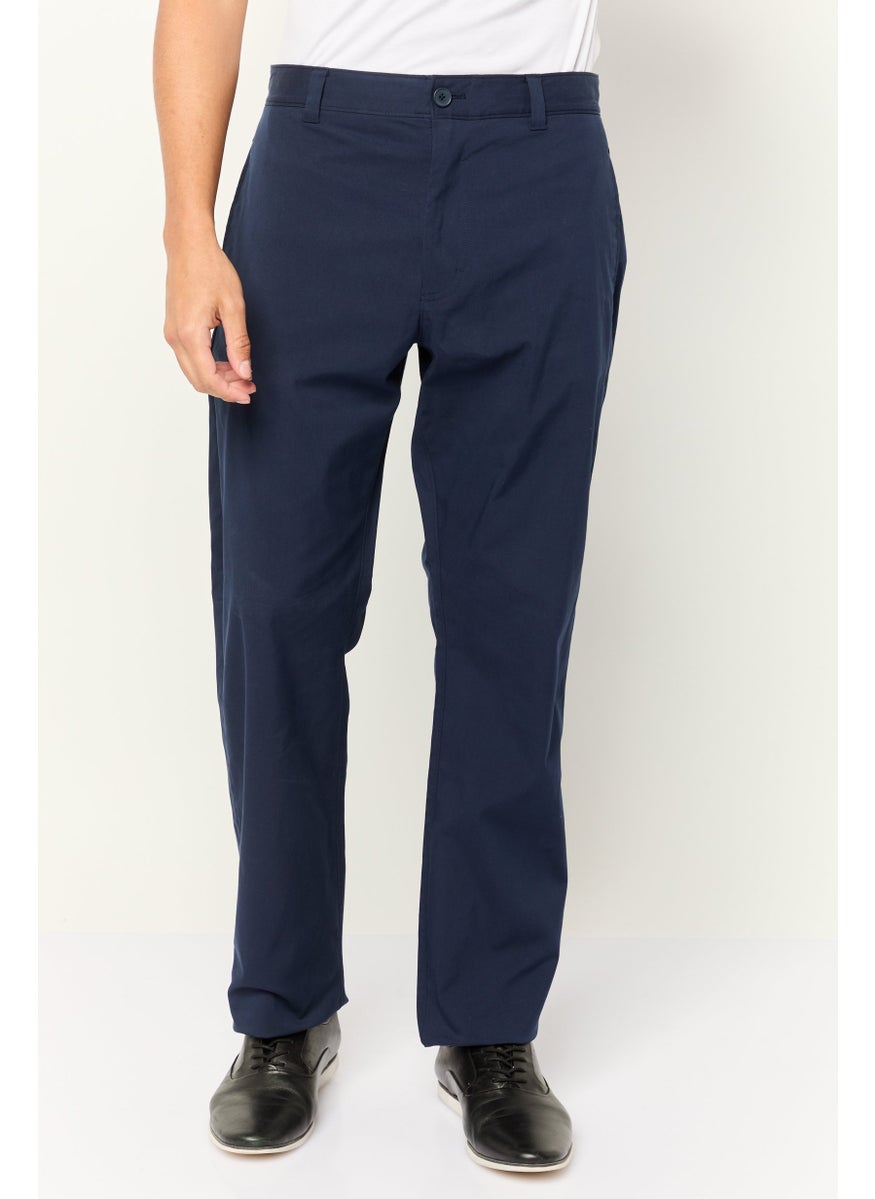 ESPRIT Men Regular Fit High Rise Straight Leg Stretchable Chino Pant, Navy  - Image 1