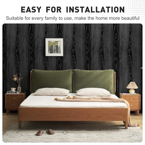Qianglive Thick Silver and Black Wood Contact Paper Peel and Stick Wallpaper Wood Grain Wallpaper for Countertops Cabinets Waterproof Self Adhesive Removable Textured Vinyl Roll 157x236 - Image 3