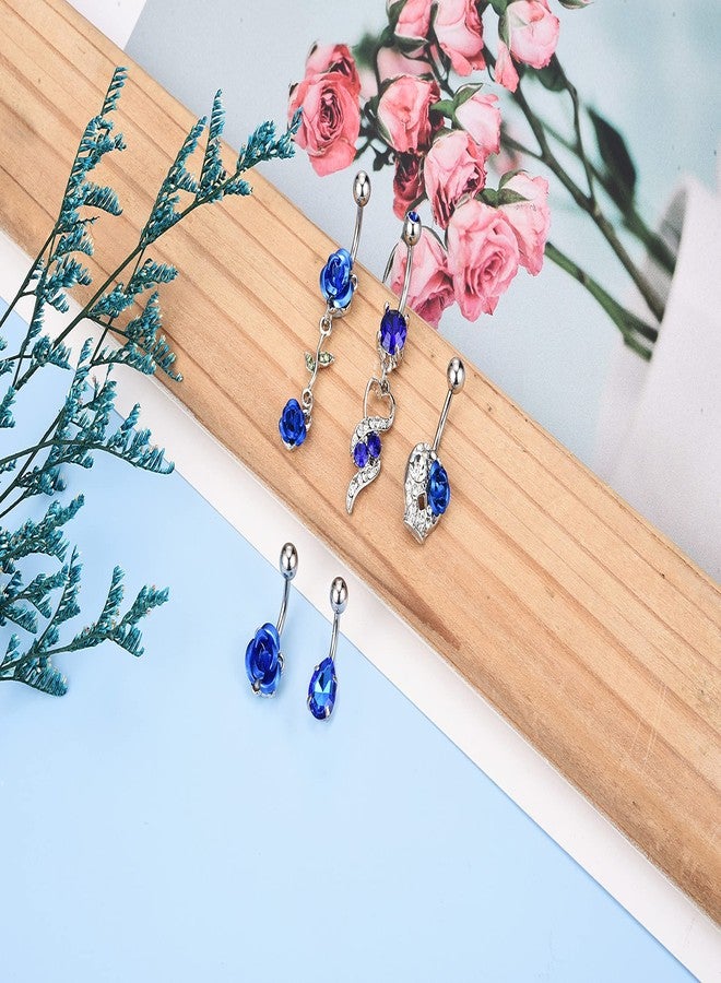 Jovivi 5 Pcs 14G Belly Button Rings Dangle Surgical Stainless Steel Blue Cubic Zirconia Rose Flwoer Navel Barbell Stud Body Piercing - Image 4