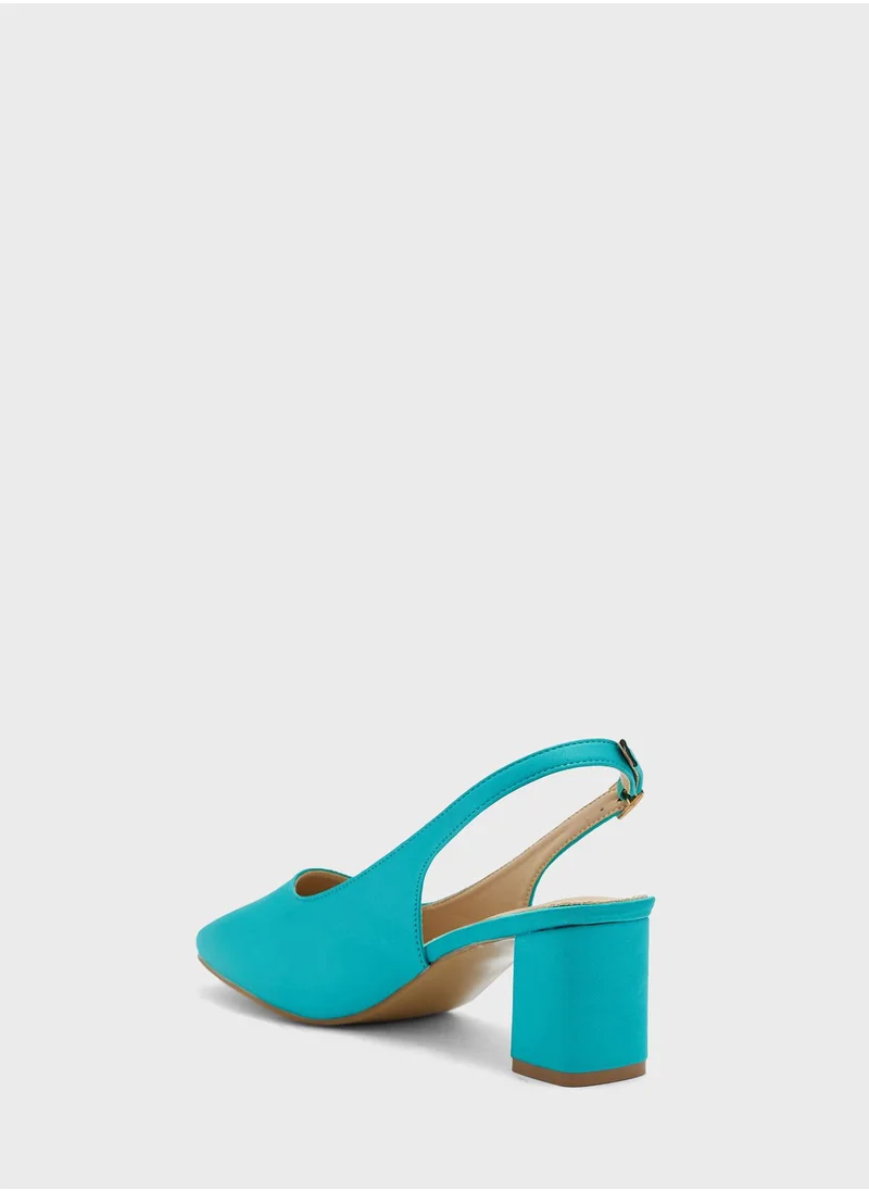 Ginger Satin Rounded Square Toe Slingback Pump