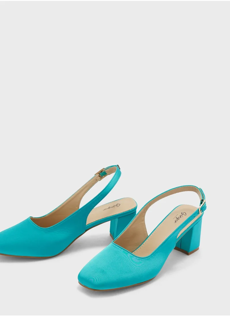 Ginger Satin Rounded Square Toe Slingback Pump