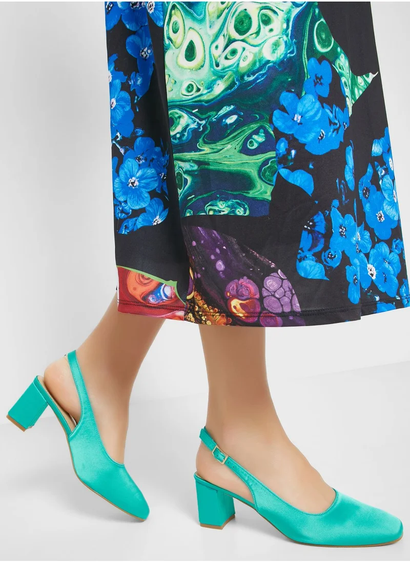 Ginger Satin Rounded Square Toe Slingback Pump