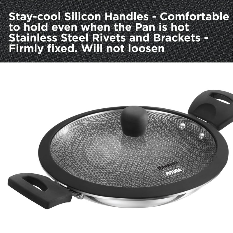 Hawkins بان هافكينز 1.25 لتر للإفطار، غير لاصق من الفولاذ المقاوم للصدأ ثلاثي الطبقات مع غطاء زجاجي، بان شتي، أبا باترا، قلاية صغيرة ذات قاع دائري على شكل خلية نحل، سيلر (NSA125G) - Image 3