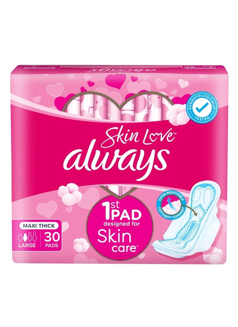Always Skin Love Always 1st Pad Designed for Skin Care Extra Breathable Cottony Top Sheet 30 Pads Large  - Image 1