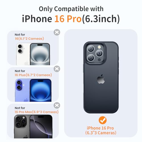 Yriklso for iPhone 16 Pro Case Shockproof for iPhone 16 Pro Phone Case Military Grade Drop Protection Protective Hard Back Slim Translucent CoverBlack - Image 3