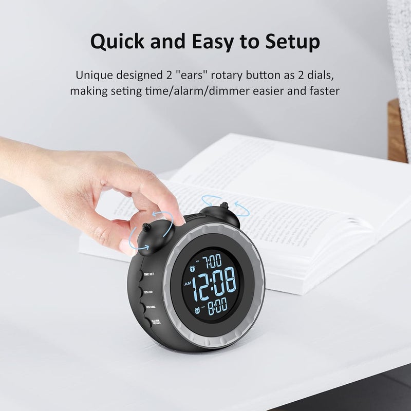 uscce Loud Dual Alarm Clock with Bed Shaker - Vibrating Alarm Clock for Heavy Sleepers, USB Charging Port, Snooze, Battery Backup - Image 4