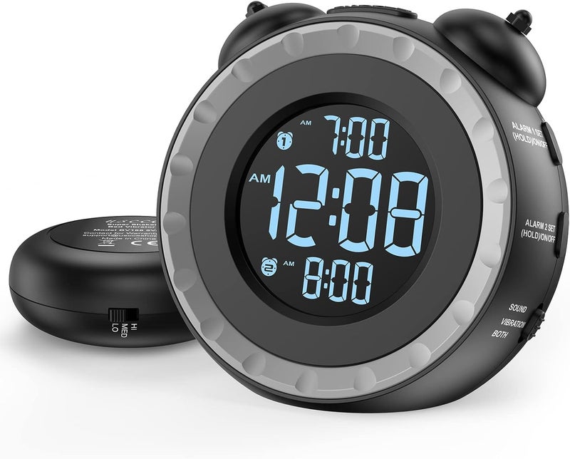 uscce Loud Dual Alarm Clock with Bed Shaker - Vibrating Alarm Clock for Heavy Sleepers, USB Charging Port, Snooze, Battery Backup - Image 1