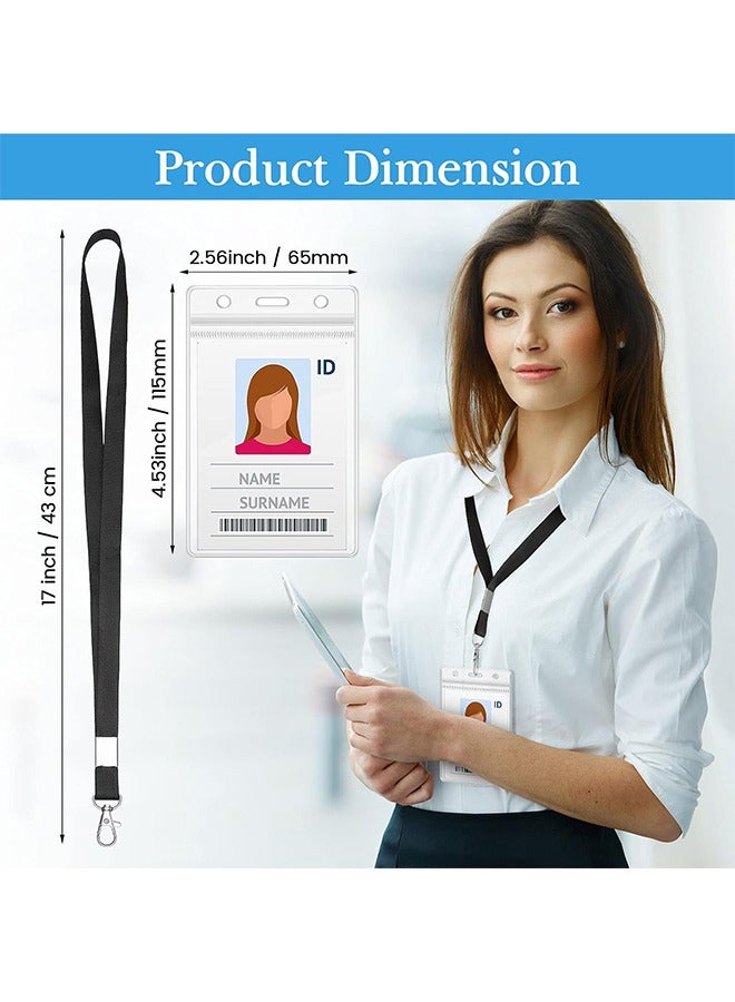 Generic 10 Pcs Vertical Name Badge Holders with Lanyard, ID Card Waterproof Clear Plastic Vertical Name Tags Badge Holders Transparent PVC Pouch for Office School Travel 65 x 115 mm(Black)  - Image 3