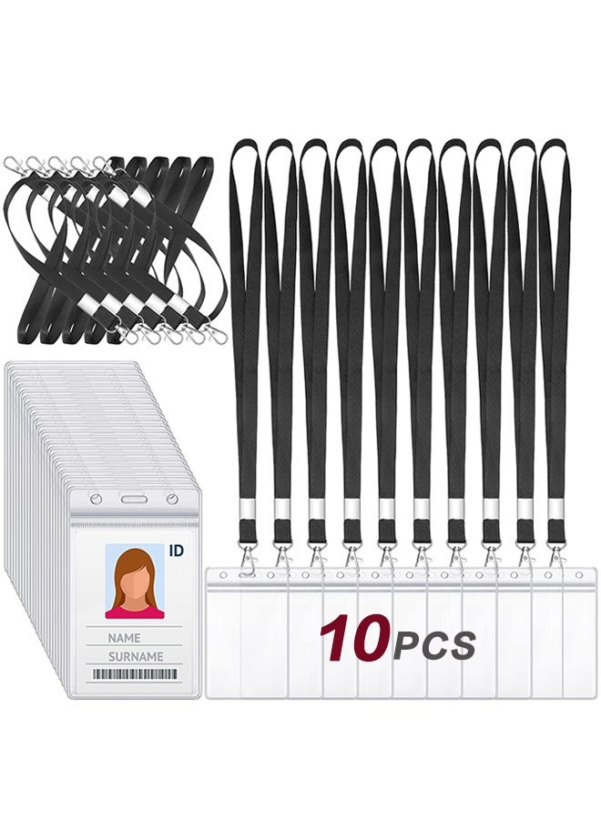Generic 10 Pcs Vertical Name Badge Holders with Lanyard, ID Card Waterproof Clear Plastic Vertical Name Tags Badge Holders Transparent PVC Pouch for Office School Travel 65 x 115 mm(Black)  - Image 1
